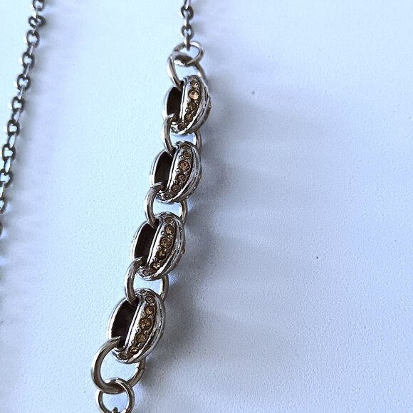 St John Silver Tone & Brown Rhinestone Long Necklace NWT $115 - Picture 3 of 3